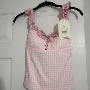 Blogilates Women's Ruffle Lace Up Tank Top - Pink XS